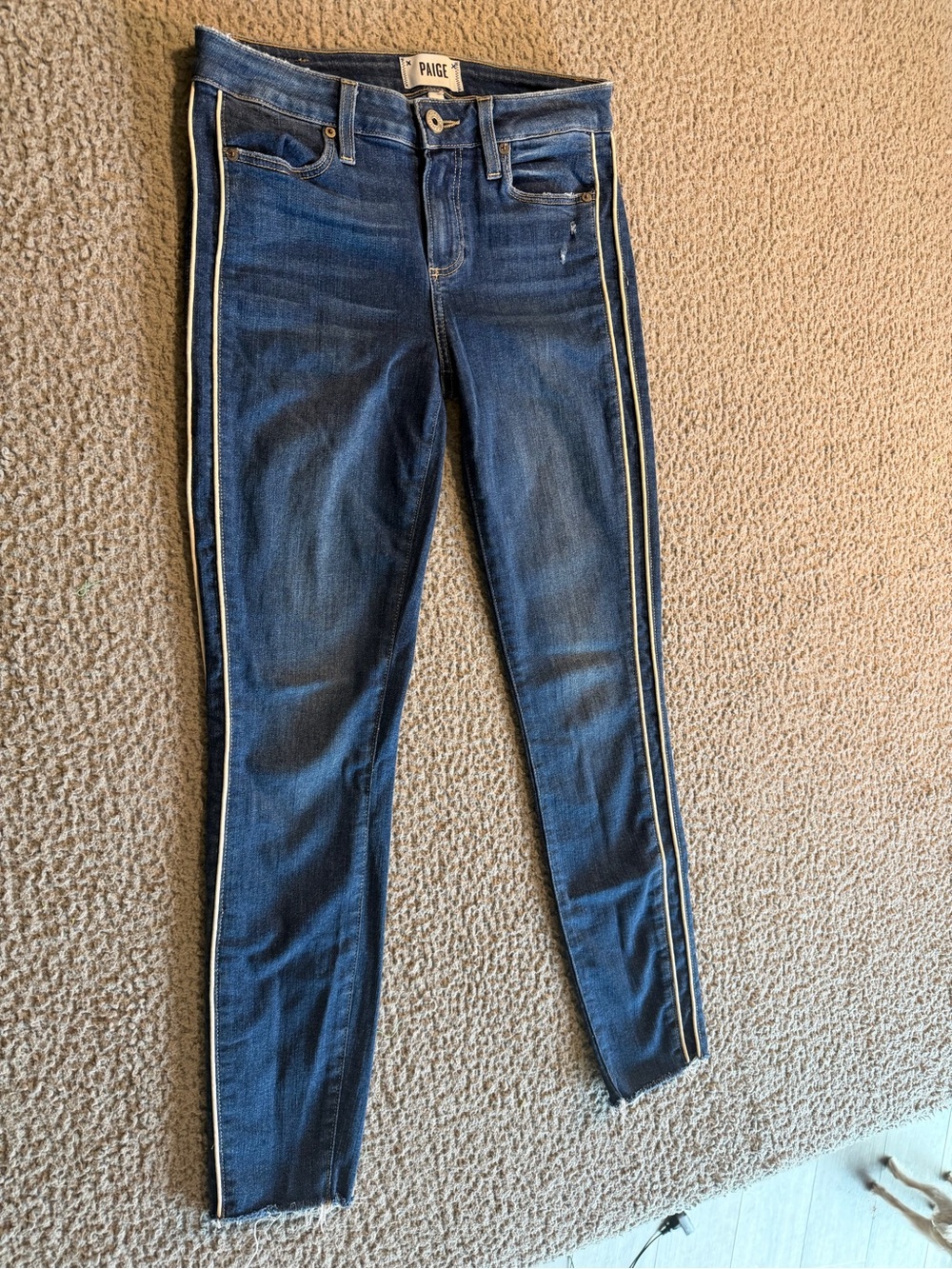 PAIGE Medium Blue Denim Jeans with Subtle Whiskering